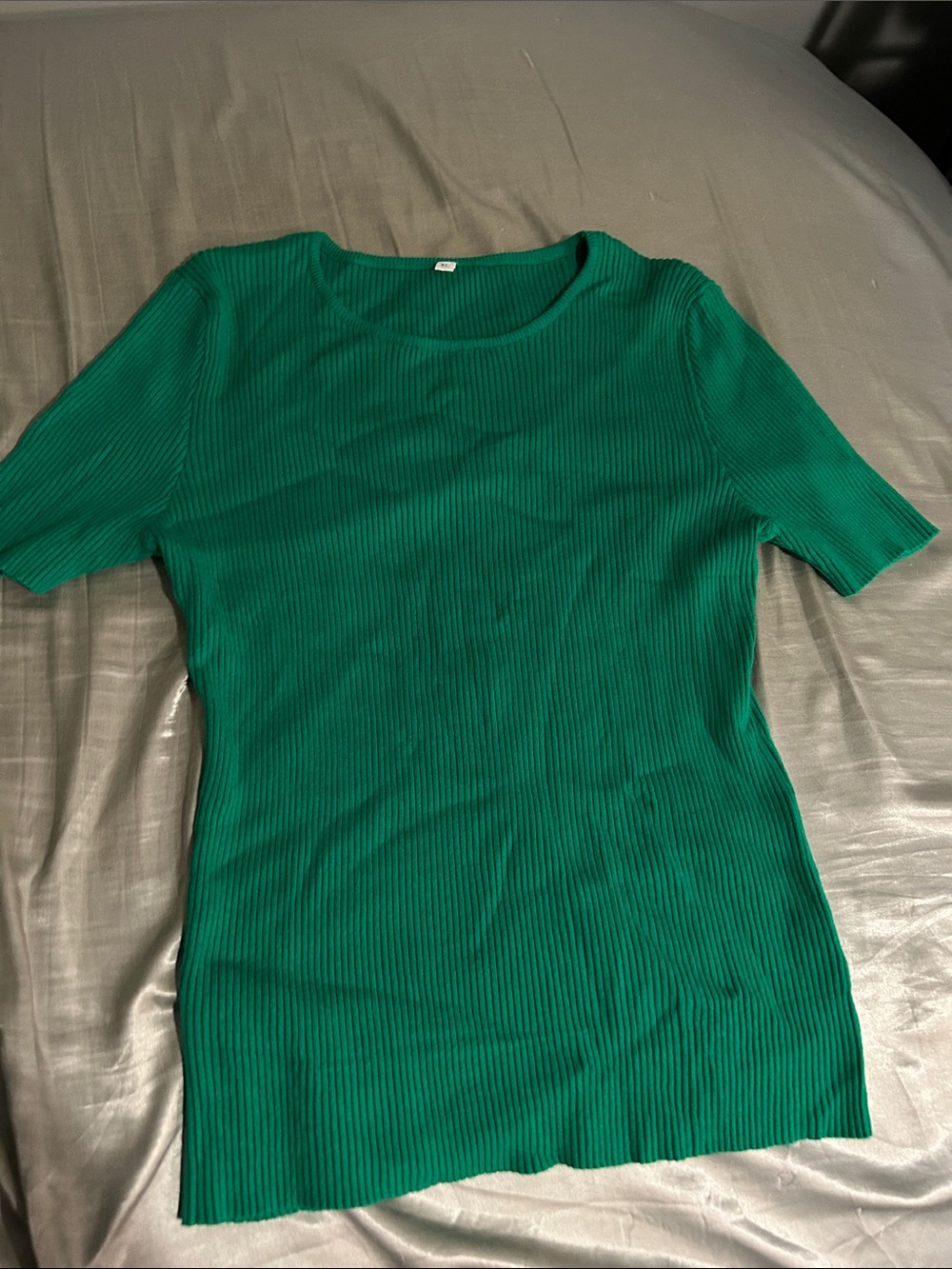 Green Ribbed Short-Sleeve Women's Top